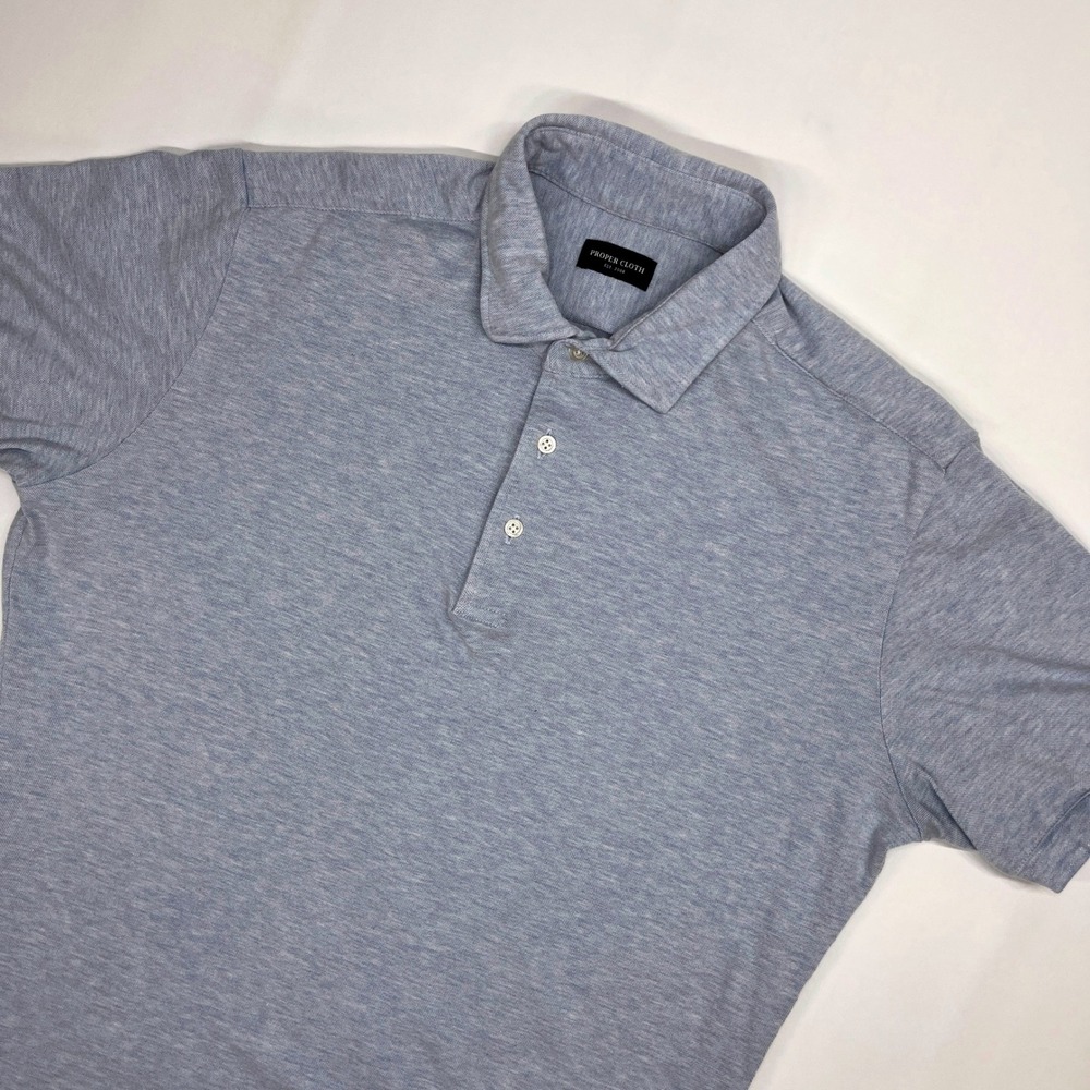Proper Cloth Mens Short Sleeve Polo Shirt Blue Heather Pique Knit Large Custom